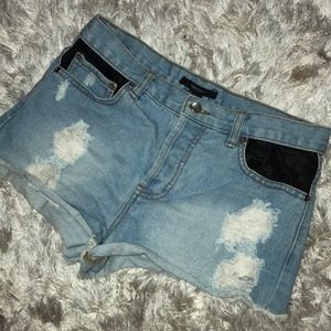 Ripped Jean Cheeky Shorts - Faux Leather pockets